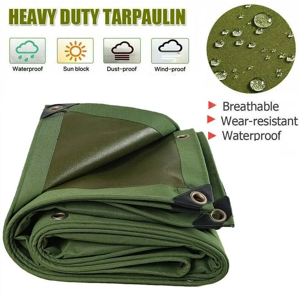 2M*3M Army Heavy Duty Sun Blocked Canvas Tarpaulin Outdoor Cargo Waterproof Dustproof Cover Boat Truck Canopy Rainproof Cloth