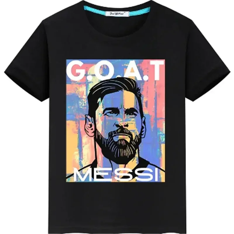 Messi Printed Mens Clothing Football Fans Peripheral Short-Sleeved T-shirt Summer Boys Black Tops