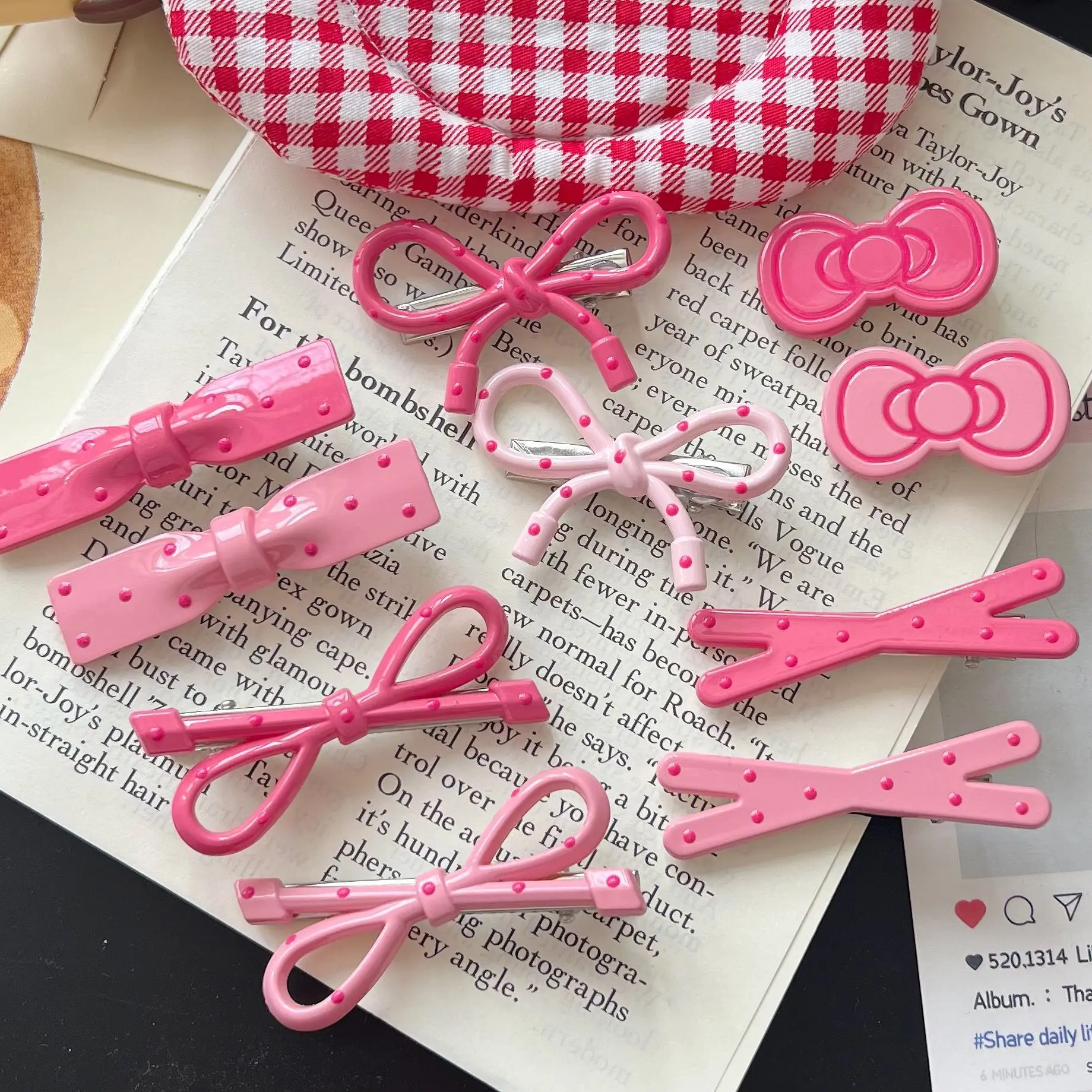 Hair Clip Rose Pink Cutout Droplet Bow Duckbill Cute Girly Bangs Side Hairpin Versatile Lightweight Resin Non Slip Daily