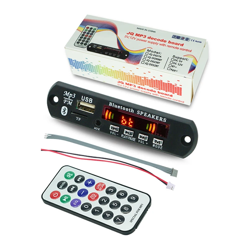 Wireless Bluetooth 5.0 9V-12V MP3 WMA Decoder Board Car Audio USB TF FM Radio Module Color Screen MP3 Player with Remote Control