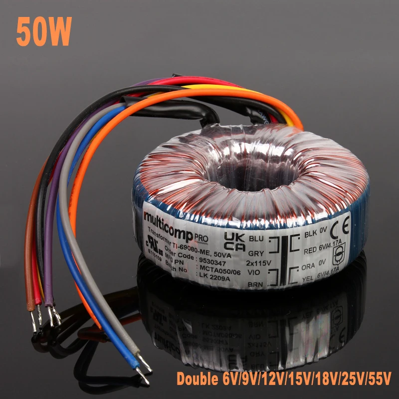 50VA NORATEL Multicomp Pro Original Toroidal Power Amplifier Transformer For Home Audio DAC 50W Double 6V 9V 12V 15V 18V 25V 55V