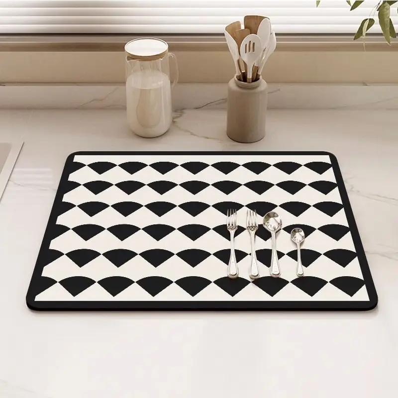 Vintage Checkered Tableware Drainer Mat Coffee Bar Absorbent Quick-Dry Non-Slip Kitchen Home Table Decor Farmhouse Style