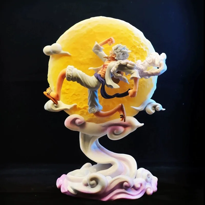 28cm uma peça anime figura lua fada nika macaco d luffy engrenagem 5 com luz da lua figura de ação gk estátua modelo coleção brinquedos
