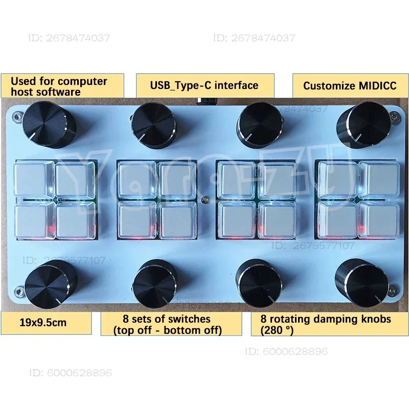 MIDI CC Controller Computer Music Host Software With Knob USB Interface 8 Switches 8 Knobs