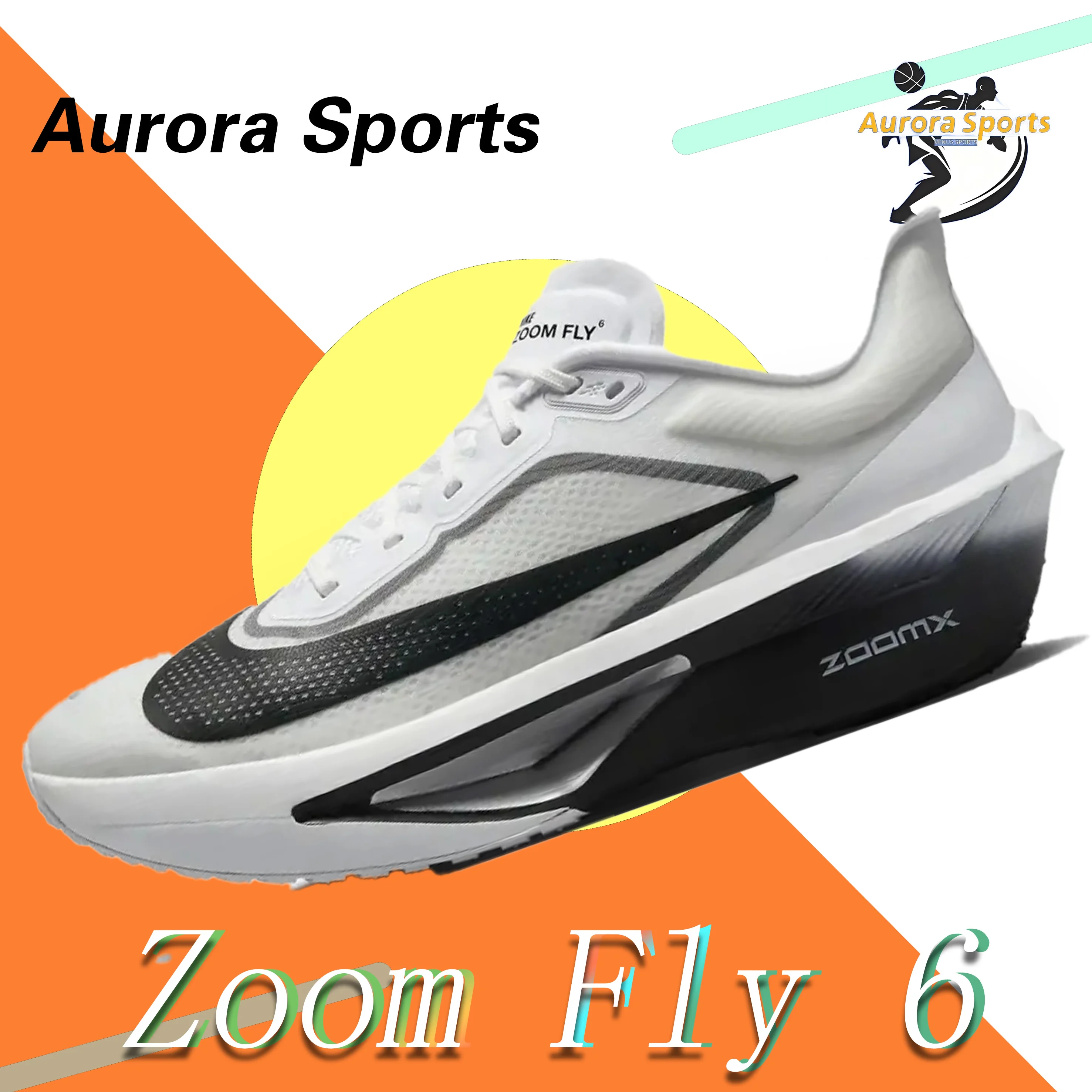 حذاء الجري Nike Zoom Fly 6 للرجال مريح ومقاوم للانزلاق ومقاوم للاهتراء وجزء علوي منخفض كاجوال أبيض ورمادي وأسود