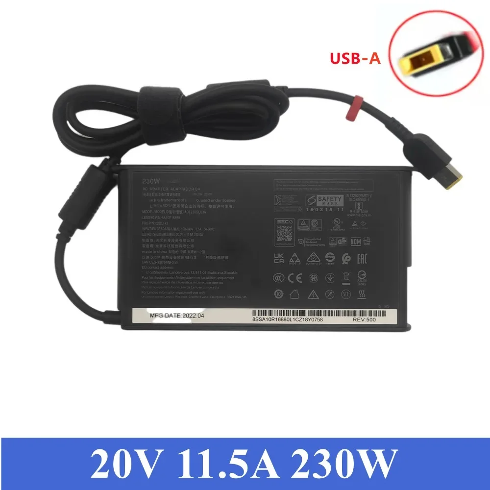 Imagem -01 - Adaptador ac Carregador Portátil para Lenovo Legion Fonte de Alimentação Original 230w 20v 11.5a Usb c Adl230slc3a Adl230scc3a 02dl143 02dl144 adaptador ac carregador portatil para lenovo legion fonte de alimentacao original 230w 20v 115a usb c adl230slc3a adl230scc3a 02dl143 02dl144 01