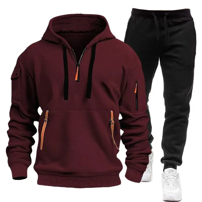 New Men's Hooded Sweater Leisure Sports Pullover Retro Harajuku Long Sleeve Zipper Multi-pocket Casual Loose Coat Street Wear