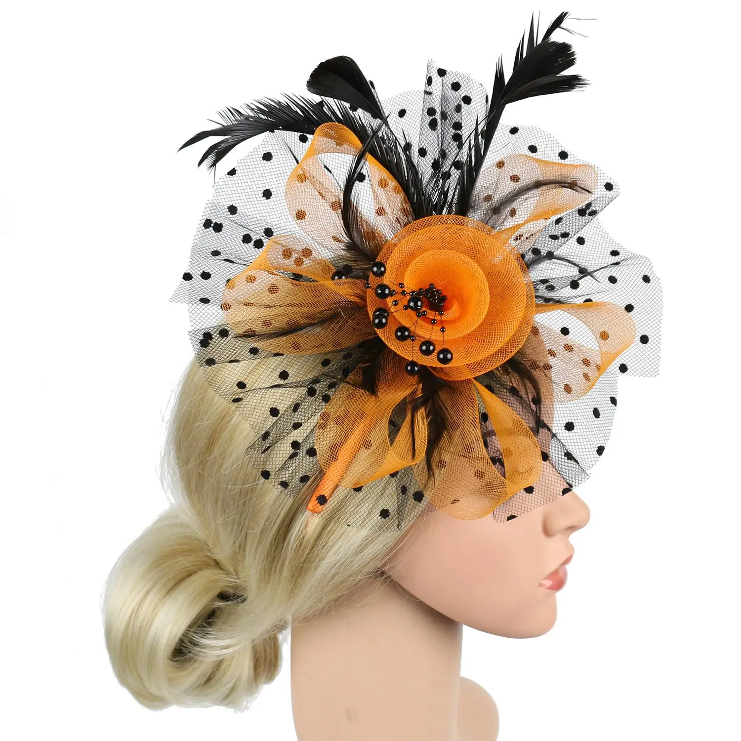 Stylish Cocktail Mesh Flower Hair Fascinators Feathers Hair Clip Alice Headband Clip Tea Party Headband Fascinator Hat