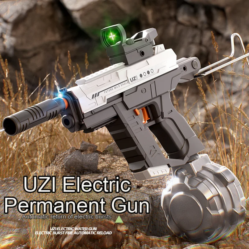 New UZI Electric Water Gun With a scope Butt Mechanical Linkage Continuous Reloading Machine Gun Toy for Children Adult
