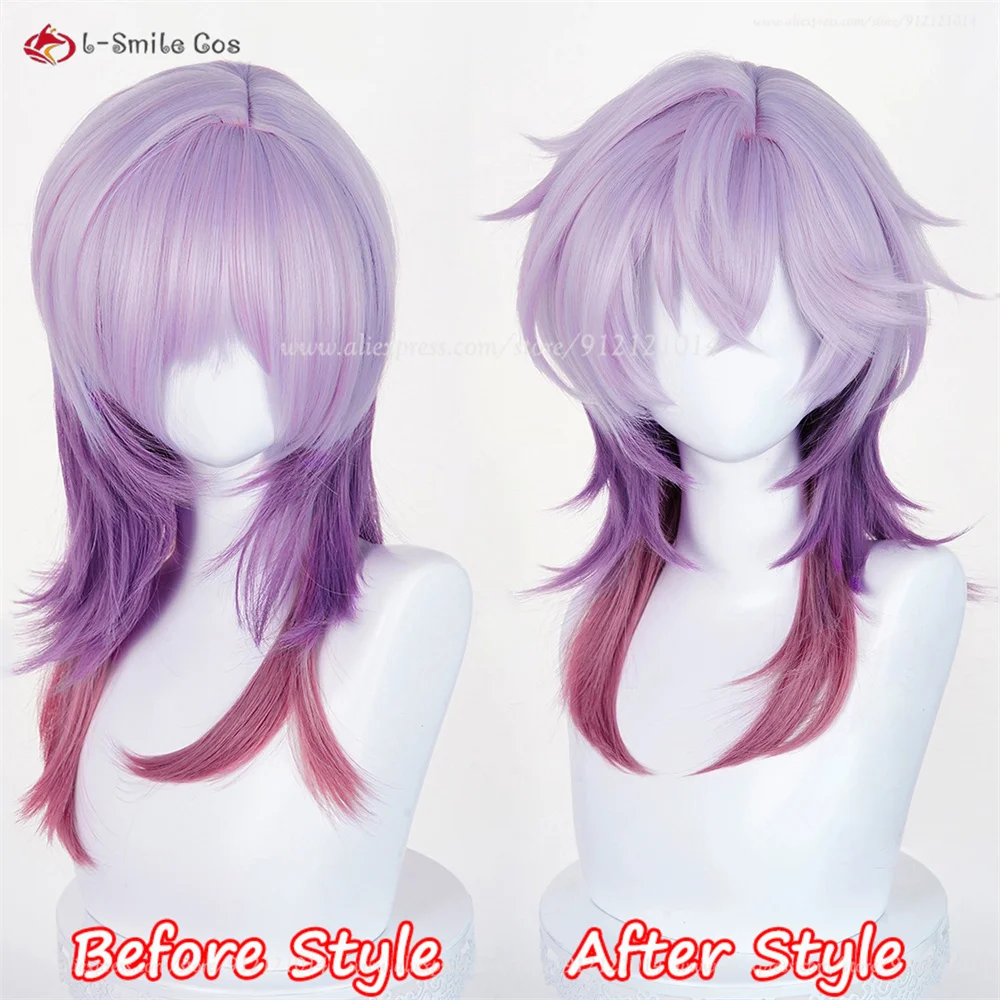 Parrucca cosplay Durin 55 cm parrucche sfumate miste viola per uomo donna parrucca cosplay anime capelli sintetici resistenti al calore Halloween