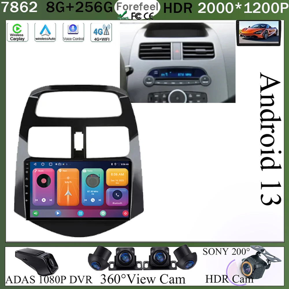 

For Chevrolet Spark Beat Matiz Creative 2010-2015 Multimedia Video Player GPS Navigation Android 13 WIFI HDR Screen No 2din dvd