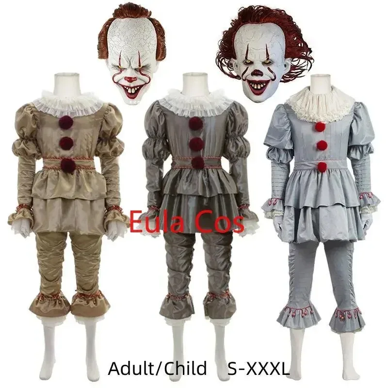 Mascarada de Halloween payaso Pennywise disfraz Cosplay Stephen King Terror payaso disfraces máscara traje fiesta Aldult ropa para niños AA