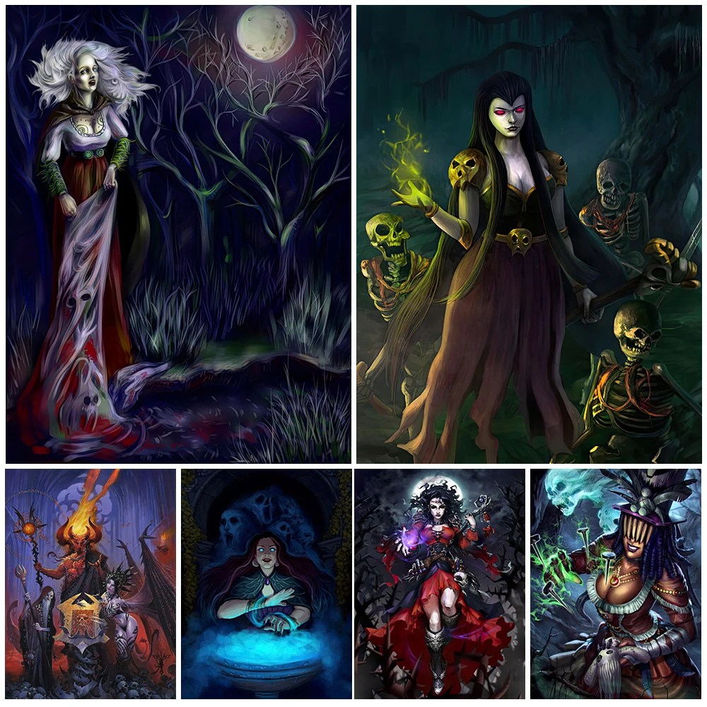 Madame Darkness And The Witch Who Casts Spells Wall Art Canvas Painting The Guardian Demon Of The Book Of The Dead Poster Print