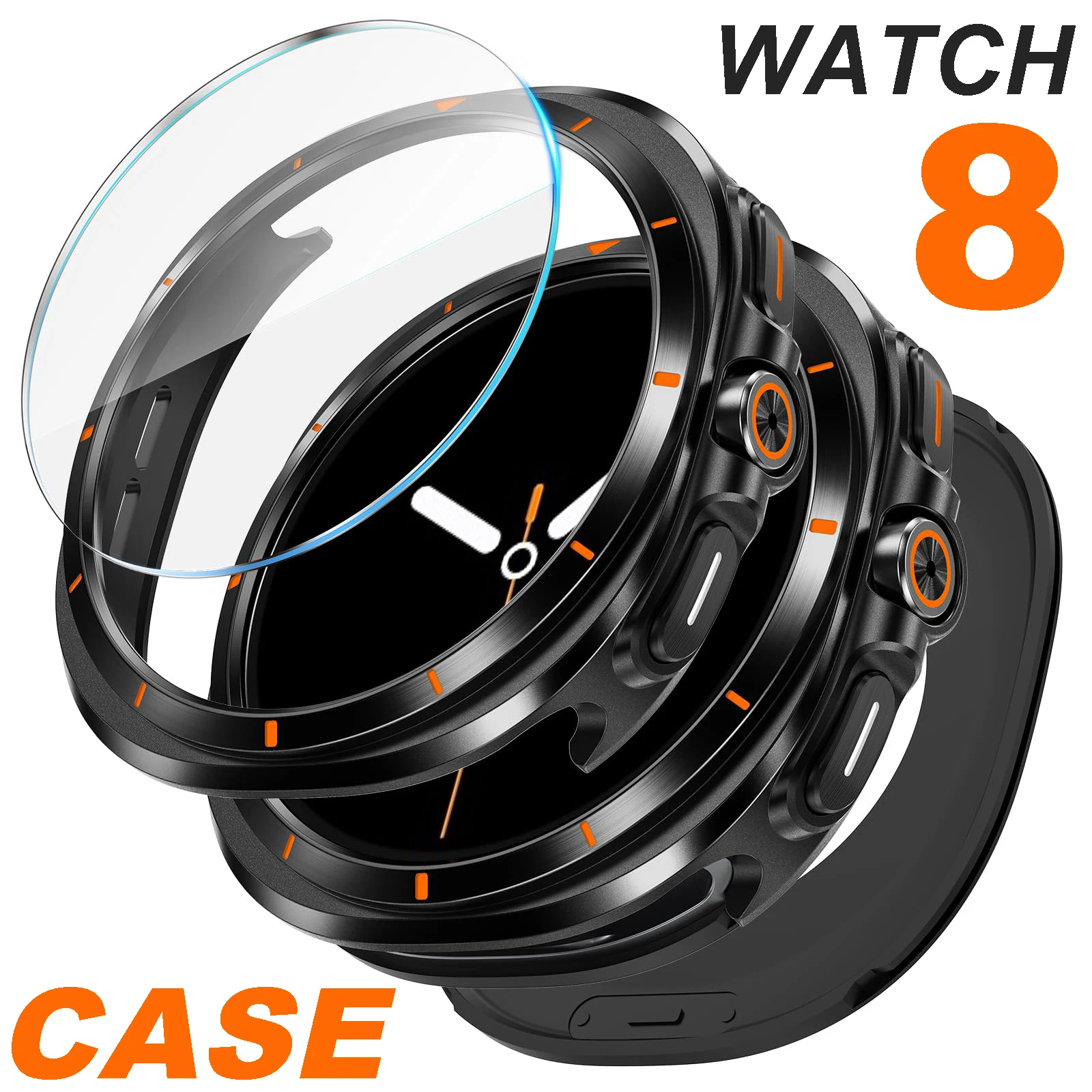 

New Tempered Glass Film+Case for Samsung Galaxy Watch 8 40mm 44mm Hard Metal Bumper Frame Cover Galaxy Watch 8 Screen Protector