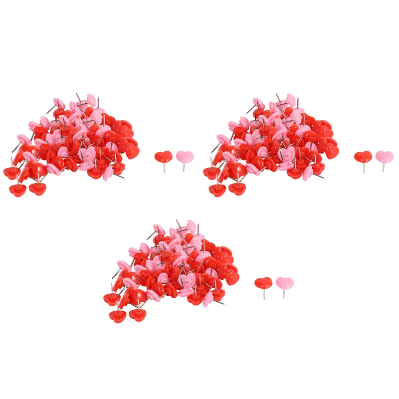 150 PCS Heart Push Pins, Red Bulletin Boards Thumb Tacks, Pink Cute Wall Tacks Decorative For Cork Board Home And Office
