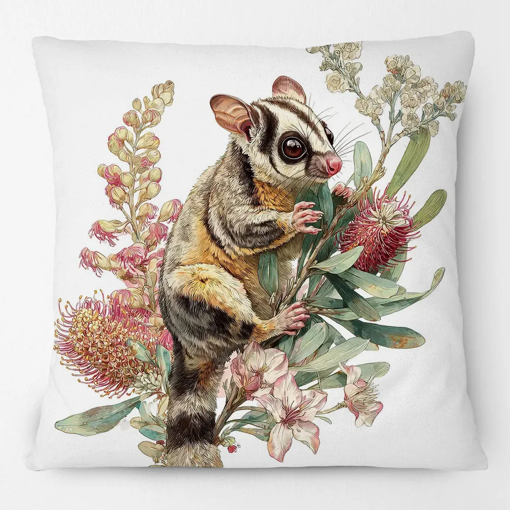 Australian Sugar Glider Animals Painting Cushion Covers Bottlebrush Flowers Decorative Pillowcase