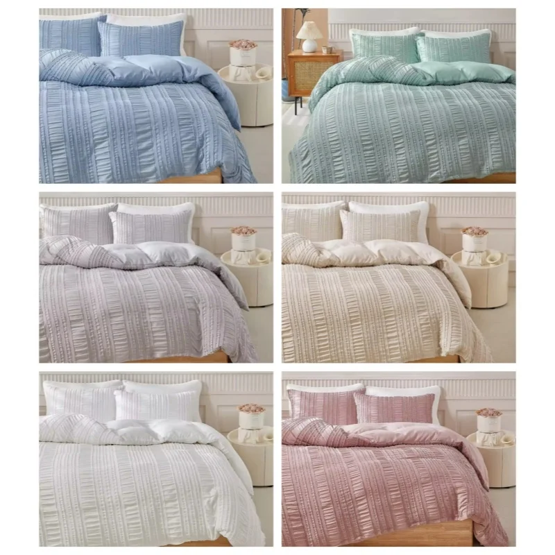 

2/3pcs Bohemian Style Duvet Cover Set Tufted Stripe Soft SKin-friendly Quilt Cover Set US EU Double King All Season Bedding