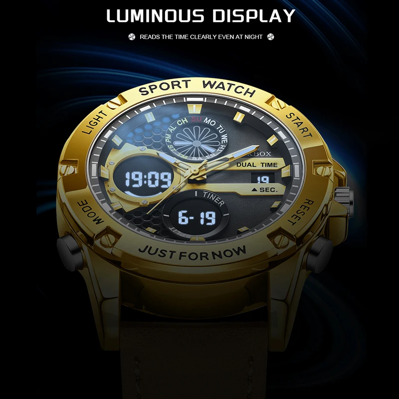 FOXBOX Top Brand Luxury Mens Watches Fashion Leather Analog Digital Watch For Men Casual Sports Waterproof Quartz Chronograph