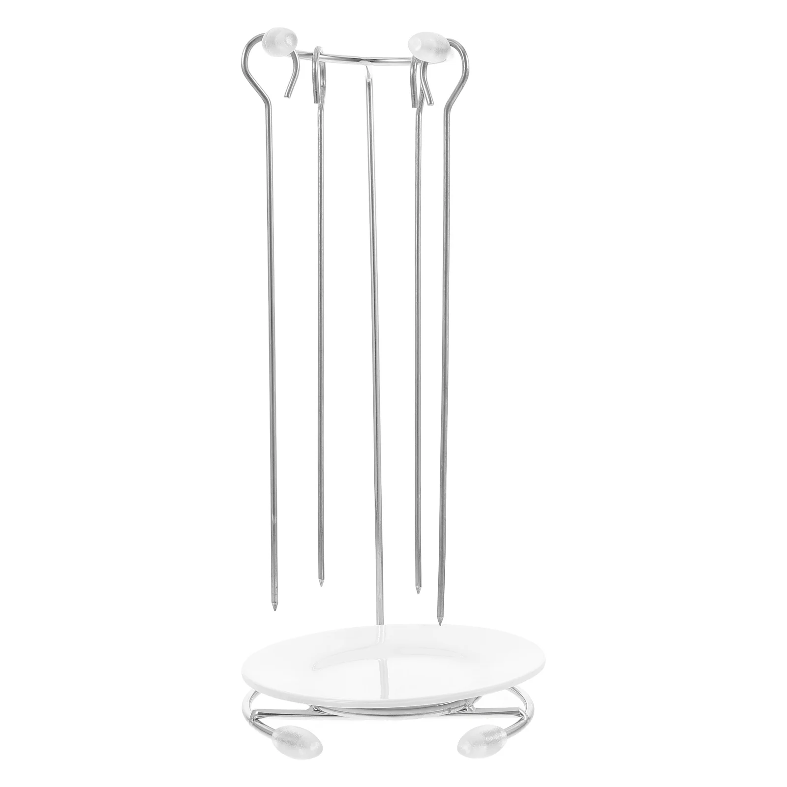 

Stainless Steel Skewer Stand with 6 Skewers BBQ Racks Kebab Hanger Grill Food Rack Reusable Easy Clean Storage Practical Design