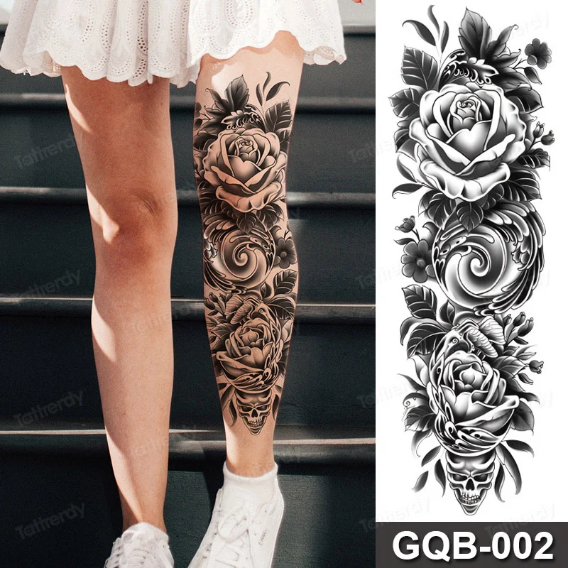 Rose Peony Flower Temporary Tattoo Full Arm Sleeve Leg Thigh Waist Women Body Art Waterproof Tattoo Stickers Large Size 48*17Cm