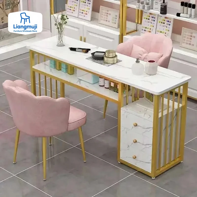 

European Fashion Ins Table And Chair Set Double Manicure Furniture Professional Beauty Salon Nail Tables Luxury Minimalist