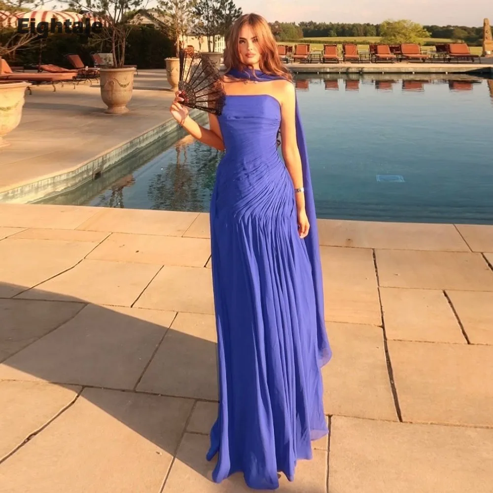 

Eightale Arabic Evening Dress Strapless Pleats Customized Chiffon Halter Mermaid Pink Prom Wedding Party Gown