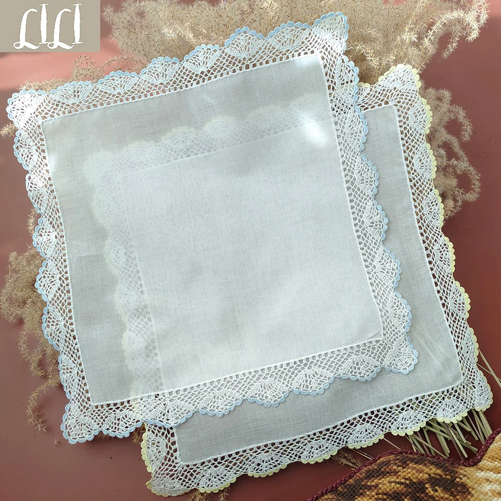 Elegant White 100% cotton high count hand-crocheted lace handkerchief