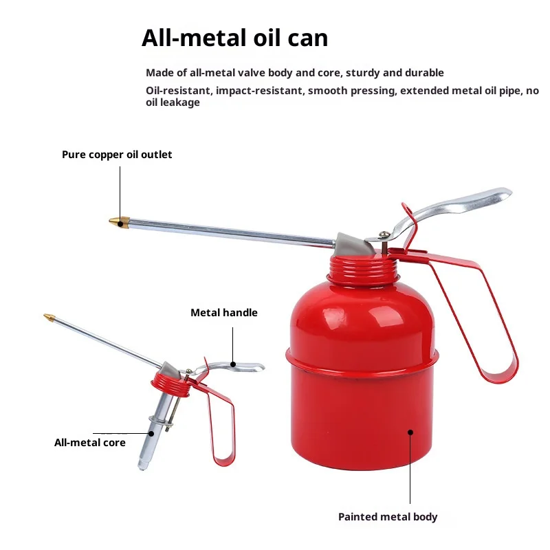 Long-Nozzle Oil Filler Can 300ML High-Pressure Manual Oil Dispenser for Motorcycle Car Home Injector Bottle Car Repair Tool