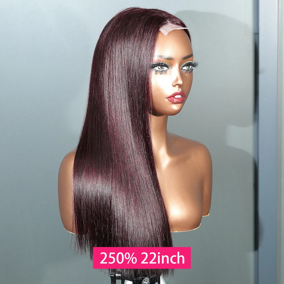 

99J Colored Burgundy Red Lace Closure Wigs Human Hair Vietnamese Remy Pre Plucked Transparent 2x6 Glueless Lace Wig Human Hair