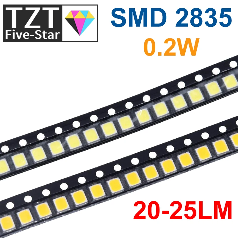 TZT 100pcs 0.2W SMD 2835 LED Lamp Bead 20-25lm White/Warm White SMD LED Beads LED Chip DC3.0-3.6V for All Kinds of LED Light