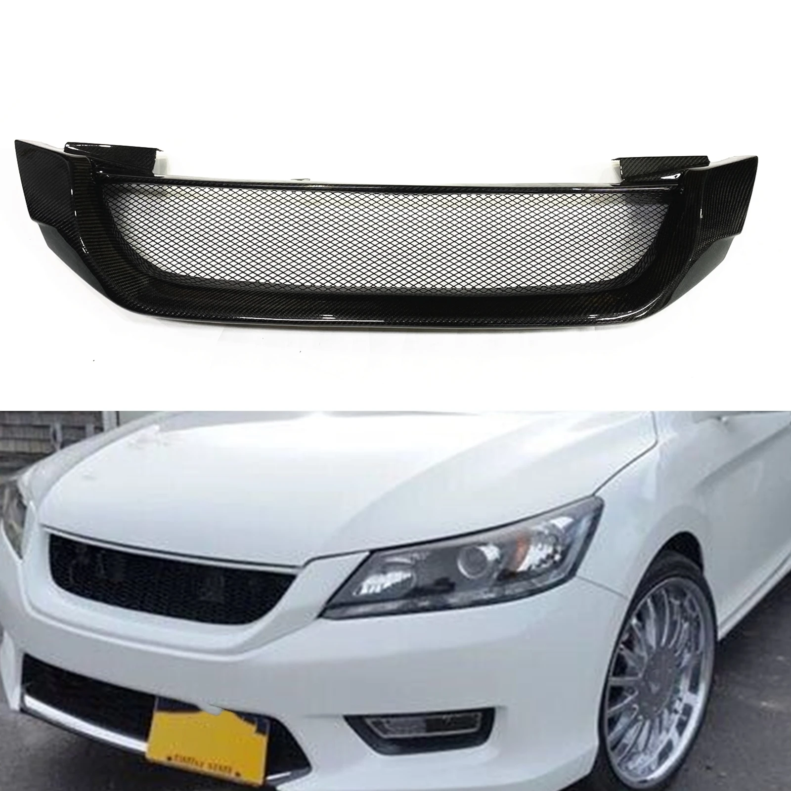 

Front Grille Grill For Honda Accord 4 Door Sedan 2013-2015 US Version Fiberglass/Carbon Fiber Car Upper Bumper Hood Mesh Grid