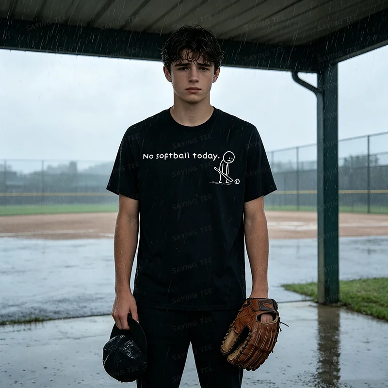 Lustiges „No Softball Today“-Humor-T-Shirt für sarkastische Meme-Sportliebhaber – Y2K-Zeichnung, Comic, verspielte Stickman-Grafik mit Spruch – T-Shirt-Kleidung – Detail 4