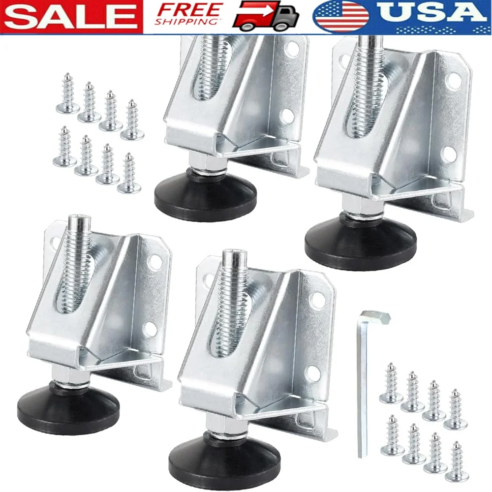 

Heavy Duty Adjustable Furniture Leg Levelers 4PK with Non-Marring Pads Screws Lock Nuts Cabinets Tables Workbenches