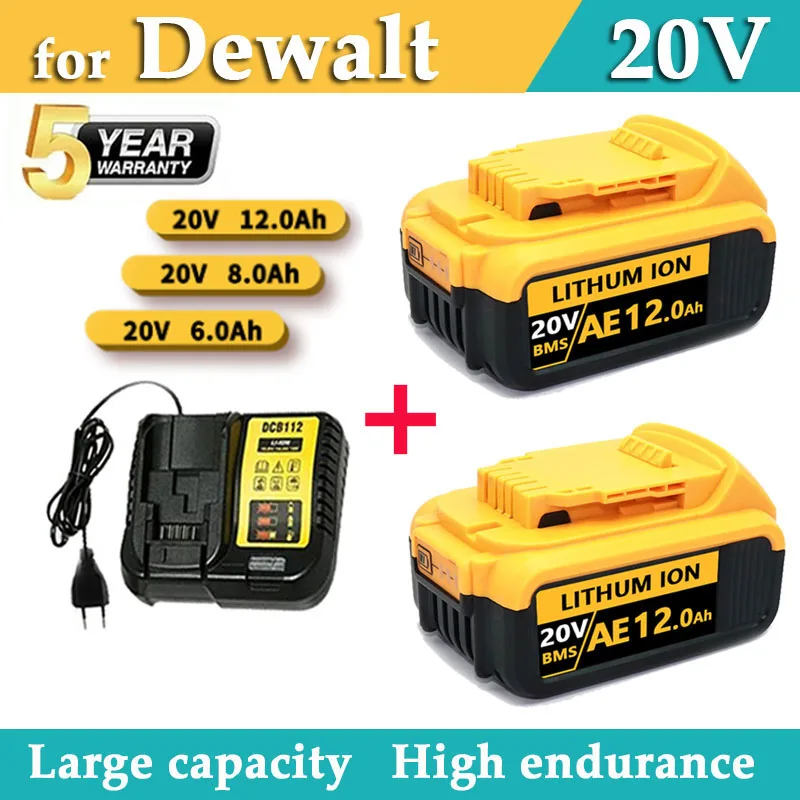 100% Original for Dewalt 20V Battery,6AH  8AH 12AH Rechargeable Lithium Ion Battery,Dewalt DCB200 Power Tool Replacement Battery