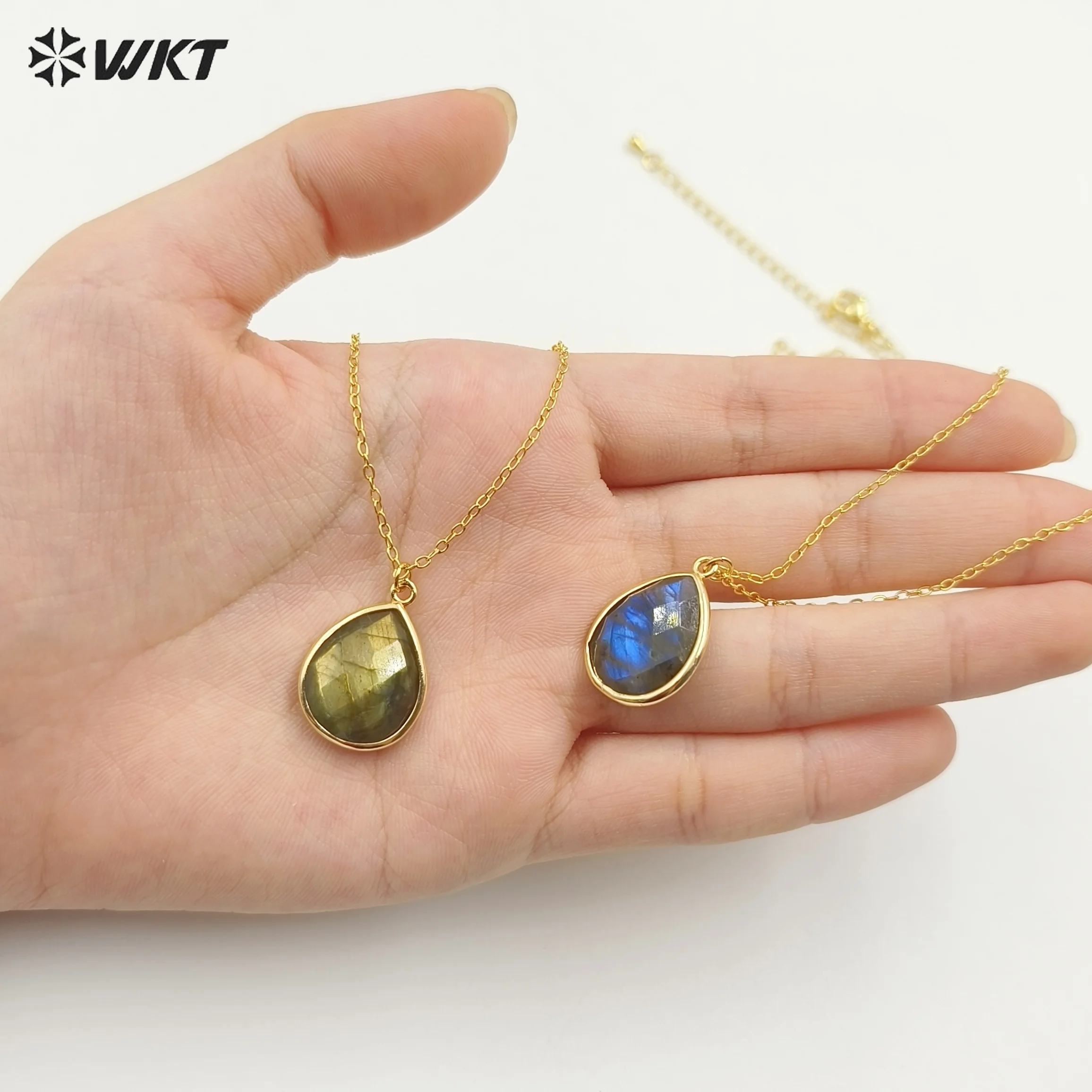 WT-N586 Wholesale Natural Labradorite Stone Necklace With 24k Gold Plated Sparkly Jewelry For Women Stylish Style