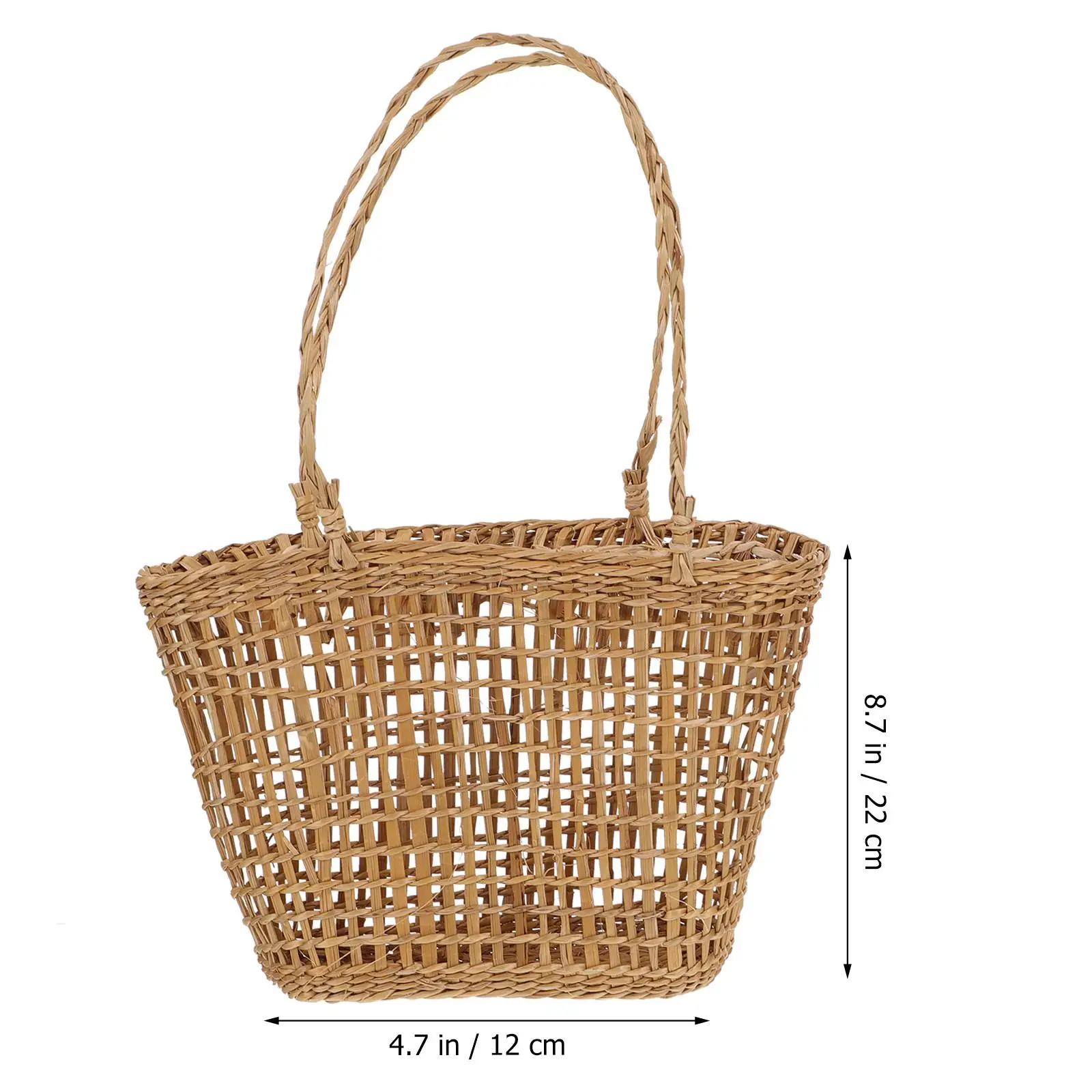 Straw Woven Handheld Flower Basket Decorative Storage Natural Craft Home Decor Practical Service Life Portable