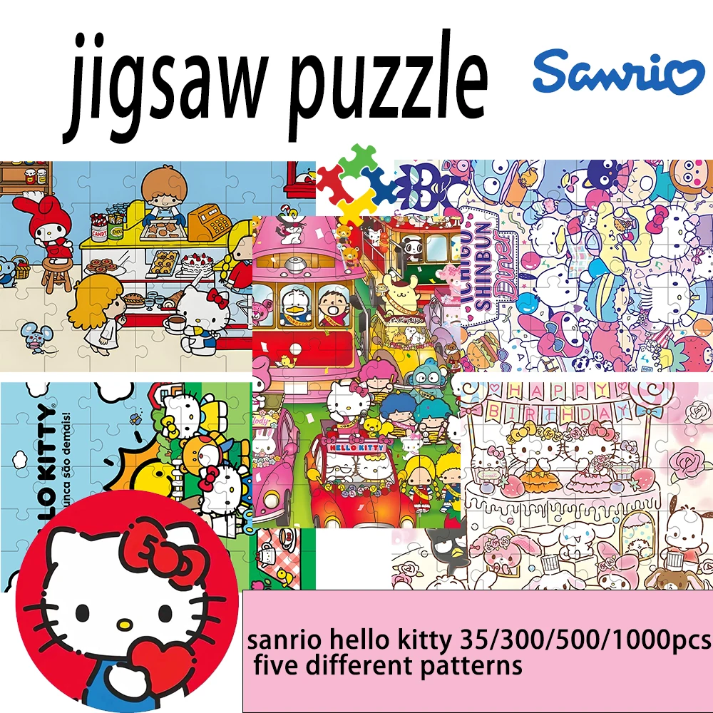 

35/300/500/1000 Pieces sanrio hello kitty Jigsaw Puzzles Wooden One Piece Puzzles for Adults Children Educational Toys Gifts