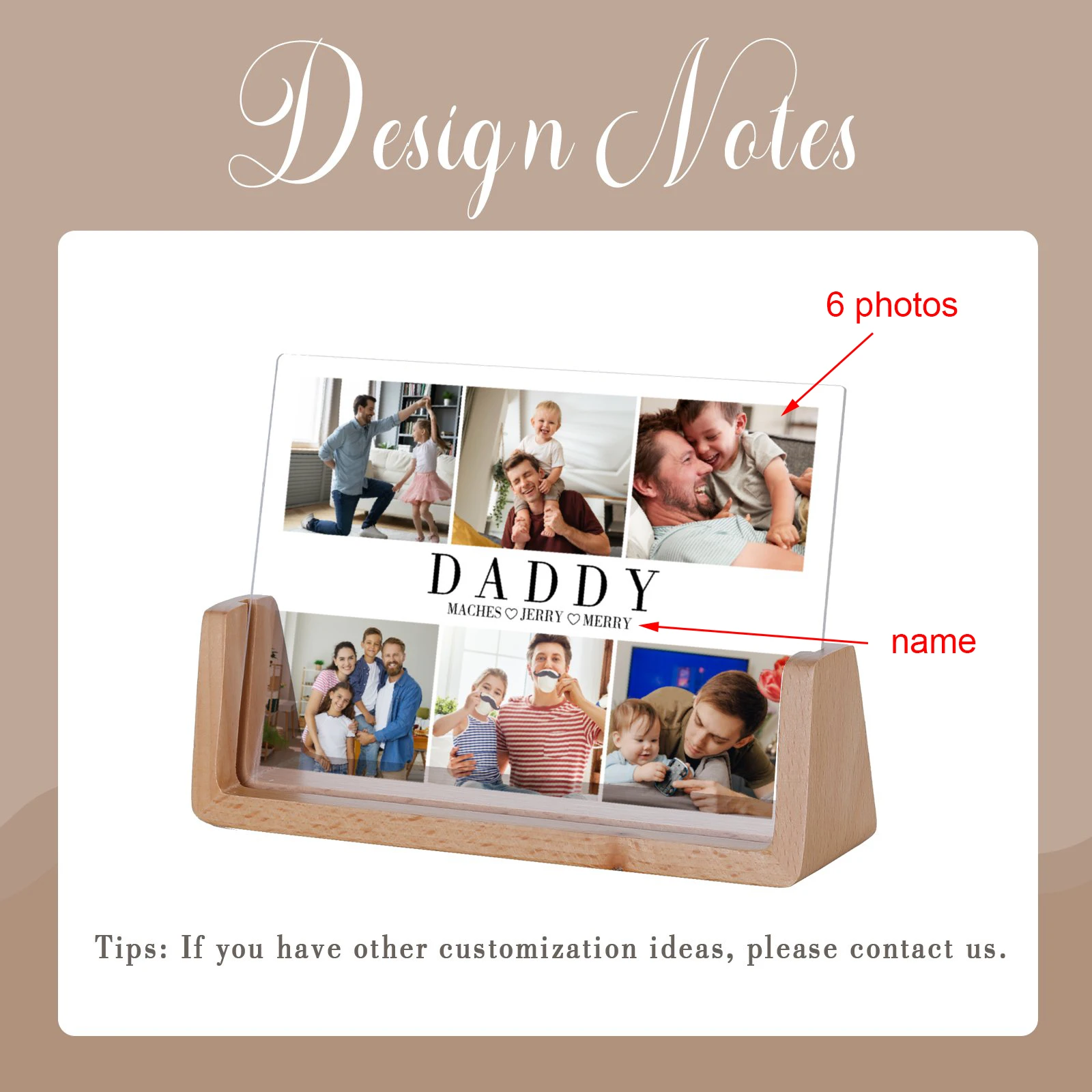 Personalized Daddy 6 Photos Collage Frame Father's Day Gift for Dad Papa Grandpa Memorial Picture Frame Bedroom Desktop Decor