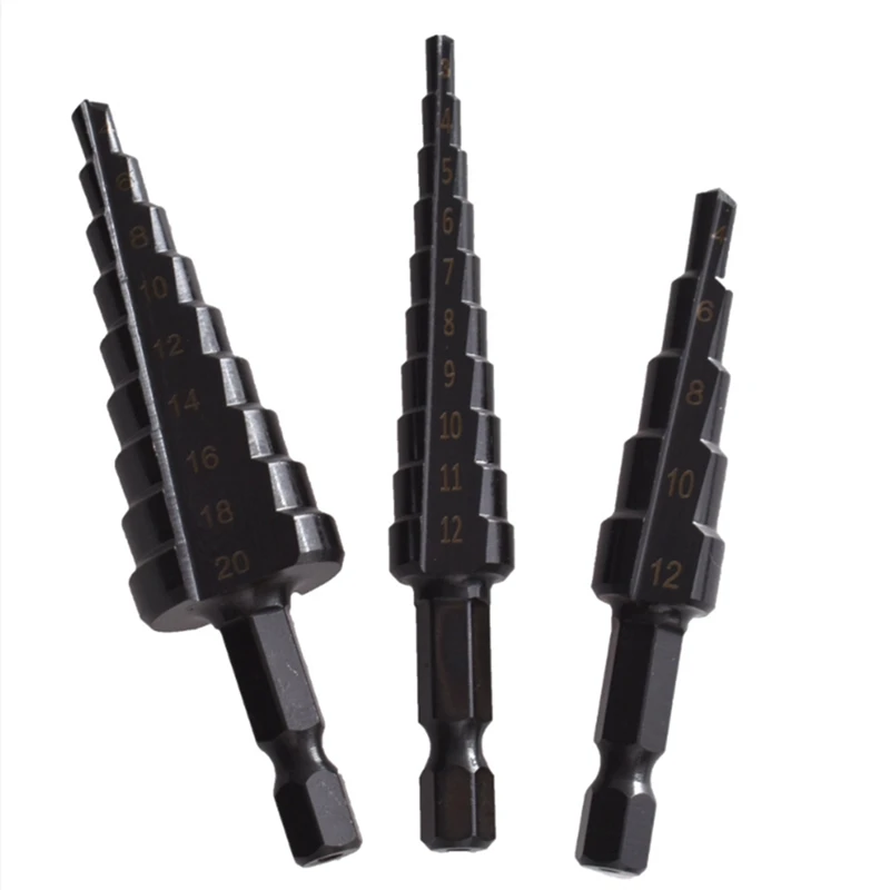 4Pcs 3-12 4-12 4-20Mm HSS Straight Groove Step Drill Bit Nitride Twist Drill Wood Metal Hole Cutter Core Drilling Tools