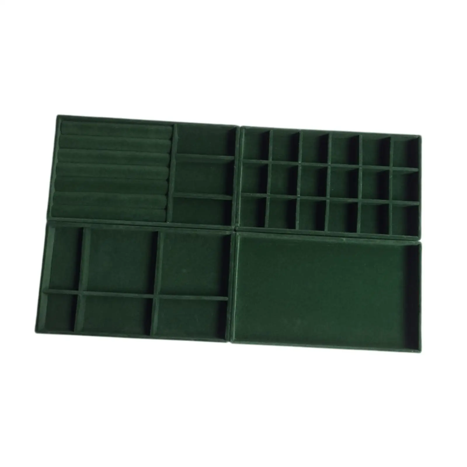 

4Pcs Jewelry Trays for Women Display Holder Showcase Drawer Inserts Green Velvet for Bracelets Pendants Bangles Watch Necklaces