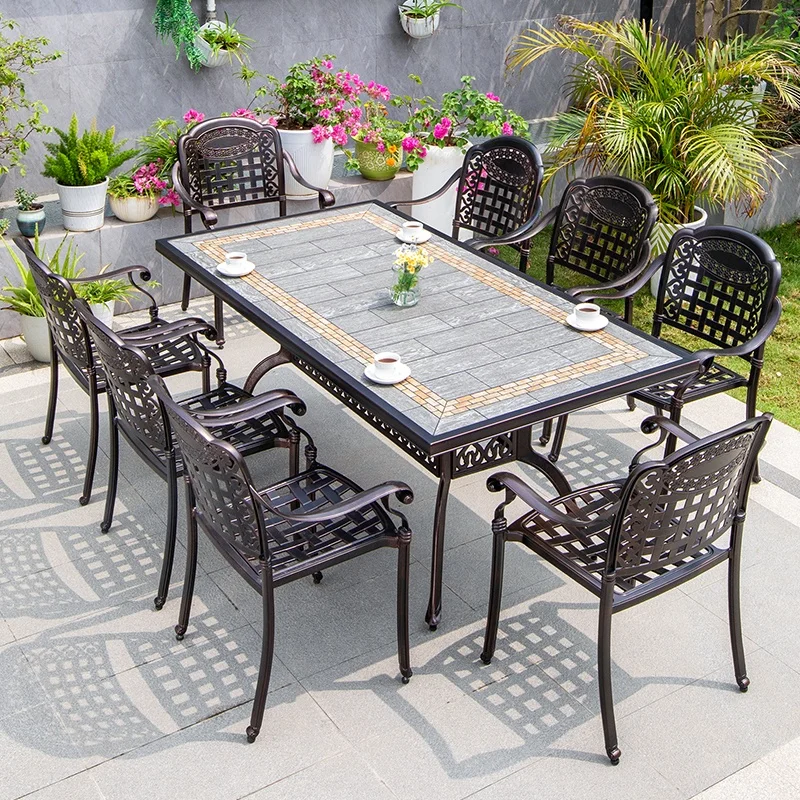 

Wholesale Outdoor Dining Table and Chair Set Garden Furniture Dining Table Cast Aluminum Terrace Dining Table Set