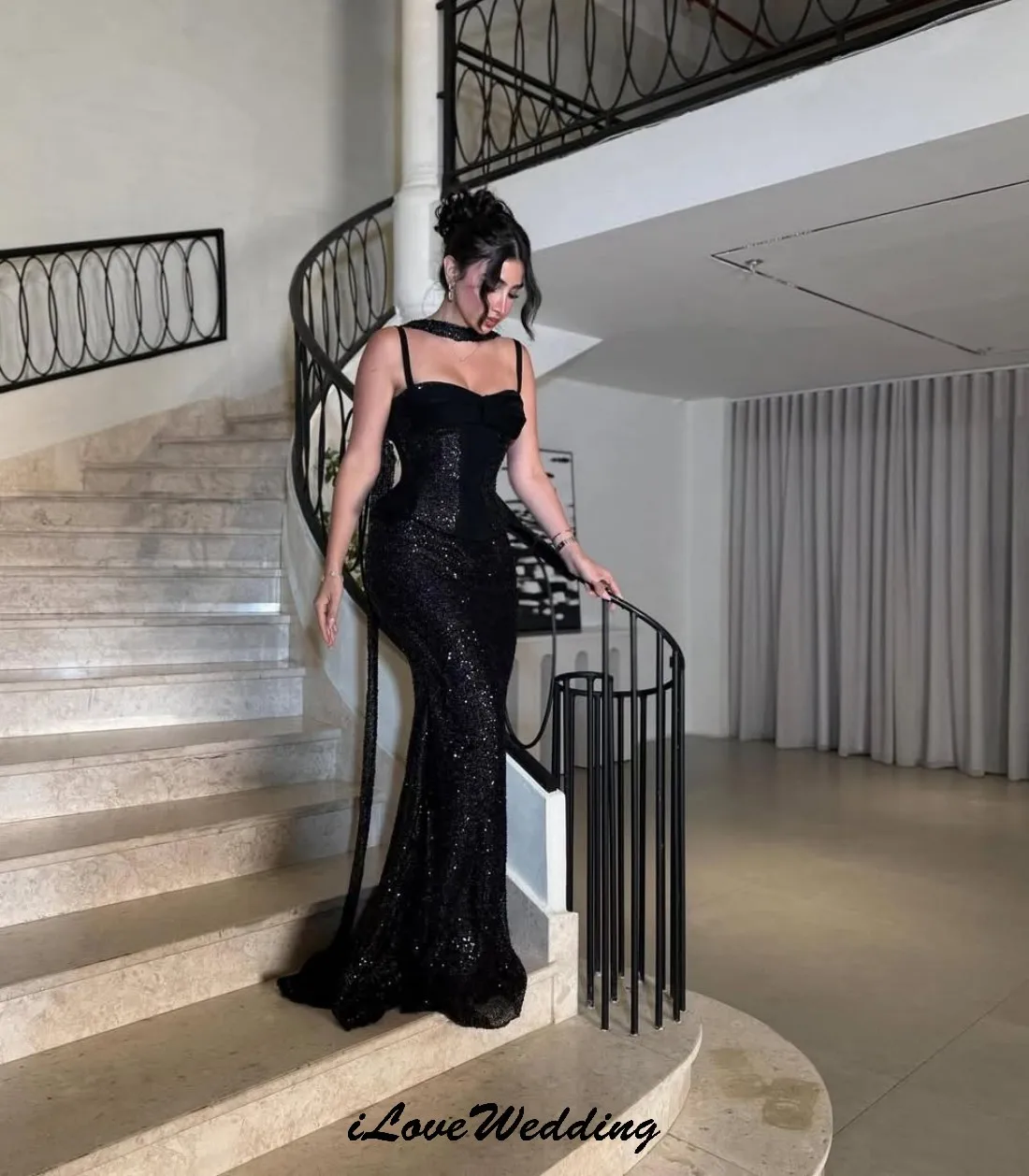 

Luxurious Sequin Black Prom Dresses Elegant Party Dress For Womam Sleeveless Evening Dresses Lace-Up Gala Maxi Dress Customized