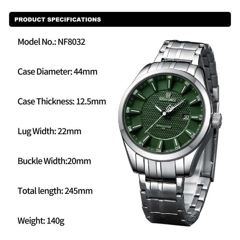 NAVIFORCE NF8032 Watches for Men Trend Casual  Quartz Calendar Male Sport Watches 30m Waterproof Man Clock with Big Dial