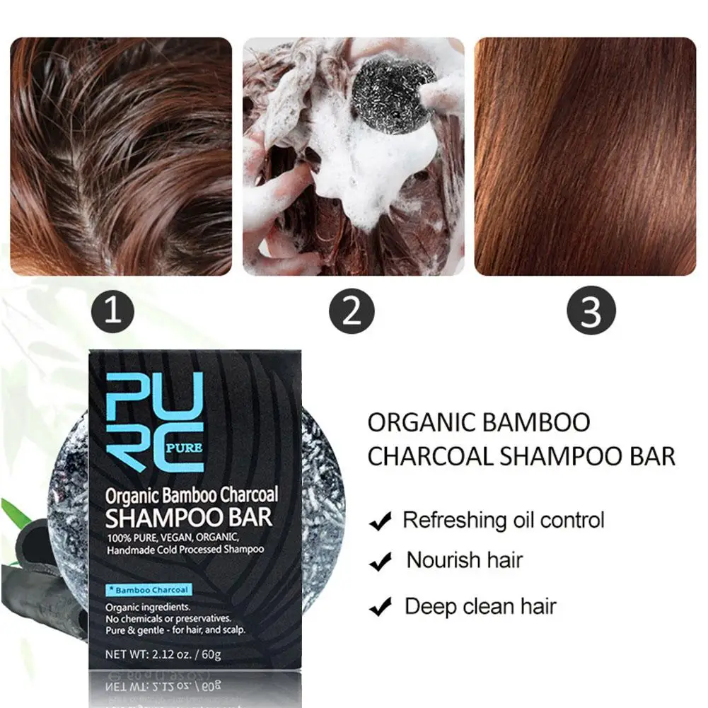 Organic Bamboo Charcoal Shampoo Bar Pure Reduce Gray White Hair Deep Clean Repair Damaged Anti-Frizzy Soap Care Treatment Clean