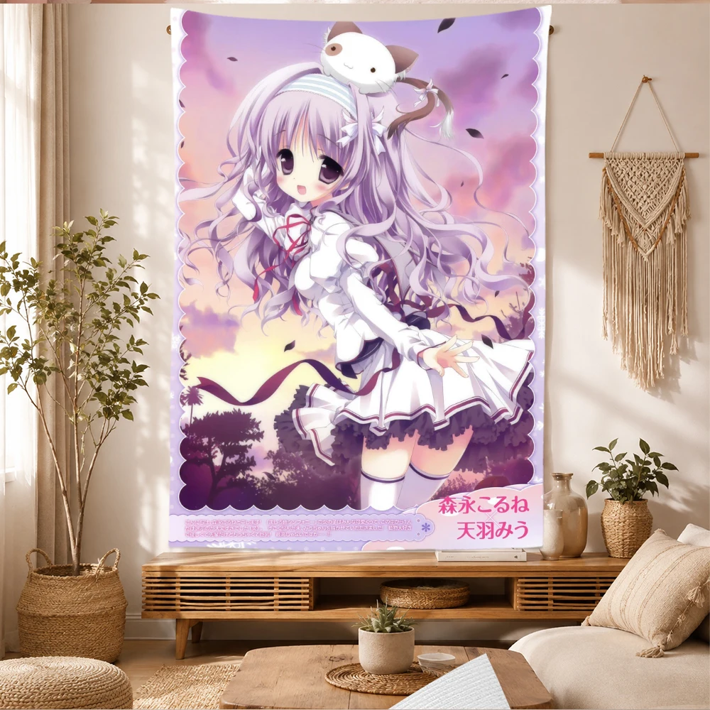 M-Mashiroiro Symphony Tapestry Wall Hanging Amaha Miu Kawaii Anime Purple Hair Lolita Cat Sunset Bedroom Dorm Home Decor Fans