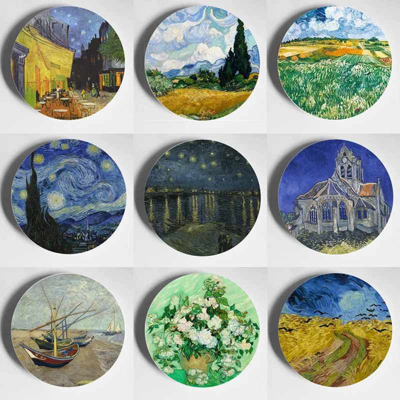 1 peça, placa de arte de pintura Van Gogh cerâmica, estilo europeu, adequada para casa, sala de jantar, sala de estar, decoração de bar
