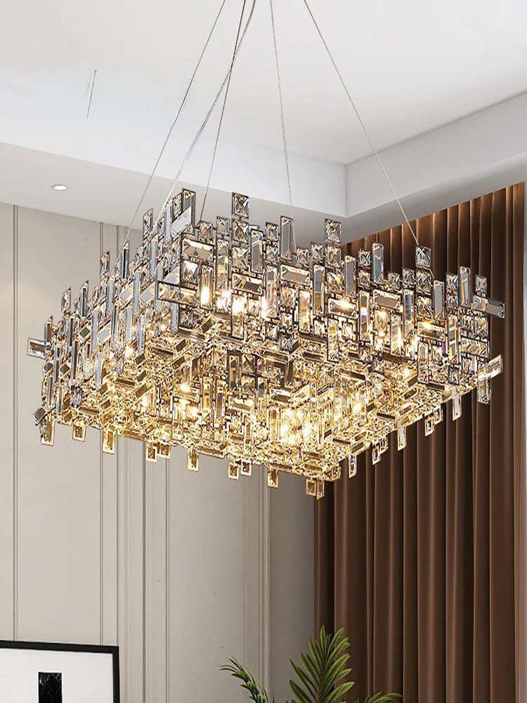 Light and luxurious design, postmodern high-end and atmospheric crystal chandelier, designer villa, luxurious living room, ,