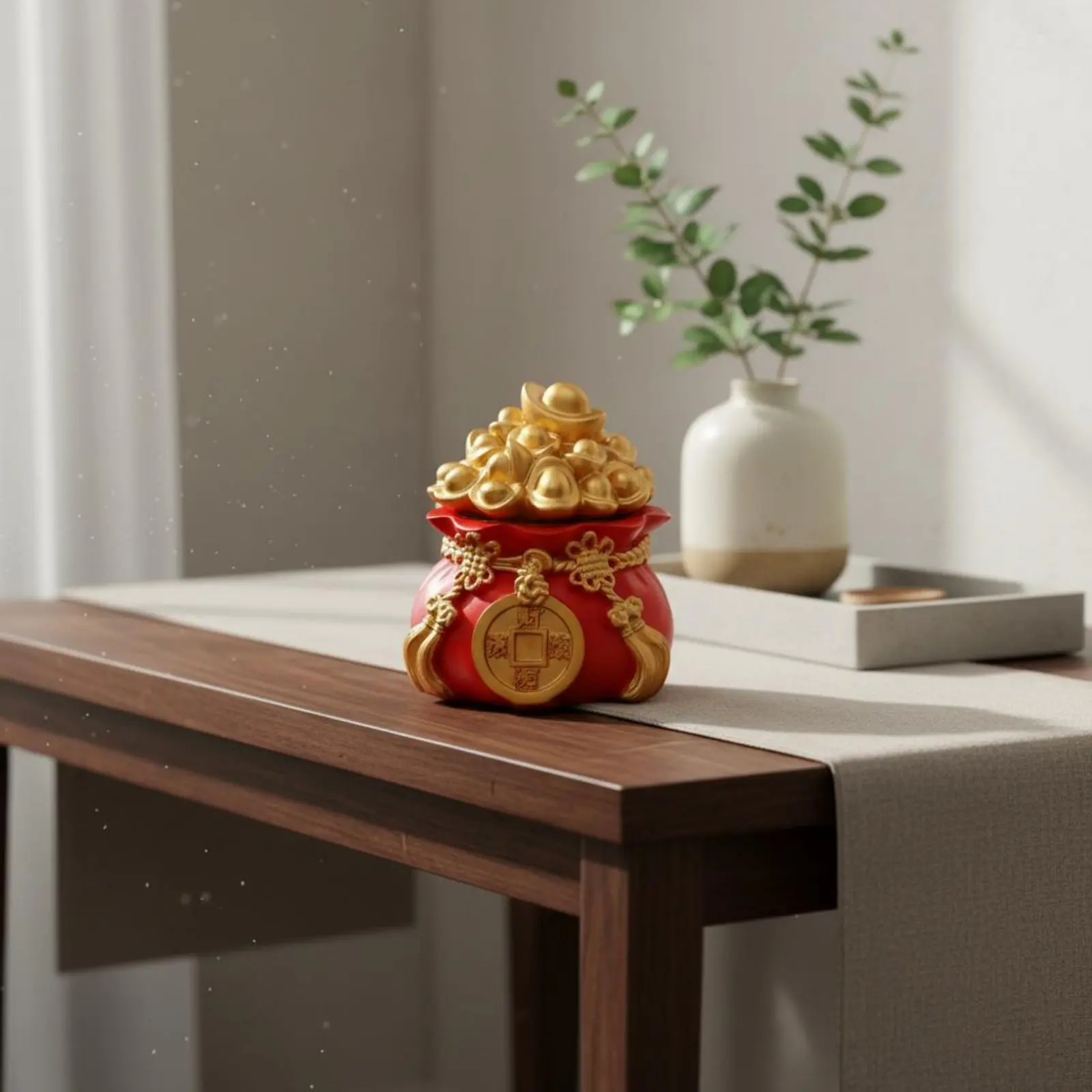 Currency Bag Figurine Feng Shui Gold Ingot Statue Fortune Coin Ornament Good Luck Decor Item Resin for Courtyard