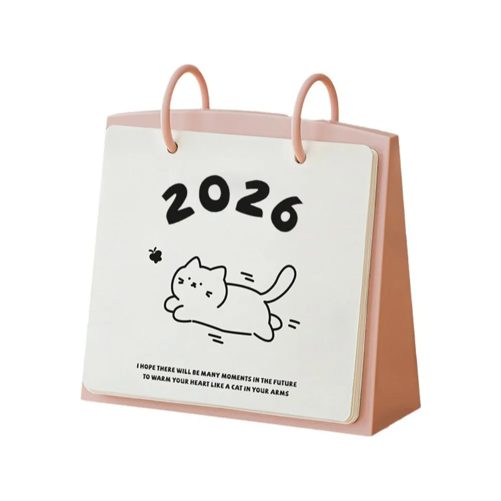 Home Decor Plastic 2026 Desktop Calendar Cartoon Cat Pattern Daily Planner Stable Base Portable Standing Flip Calendar Home