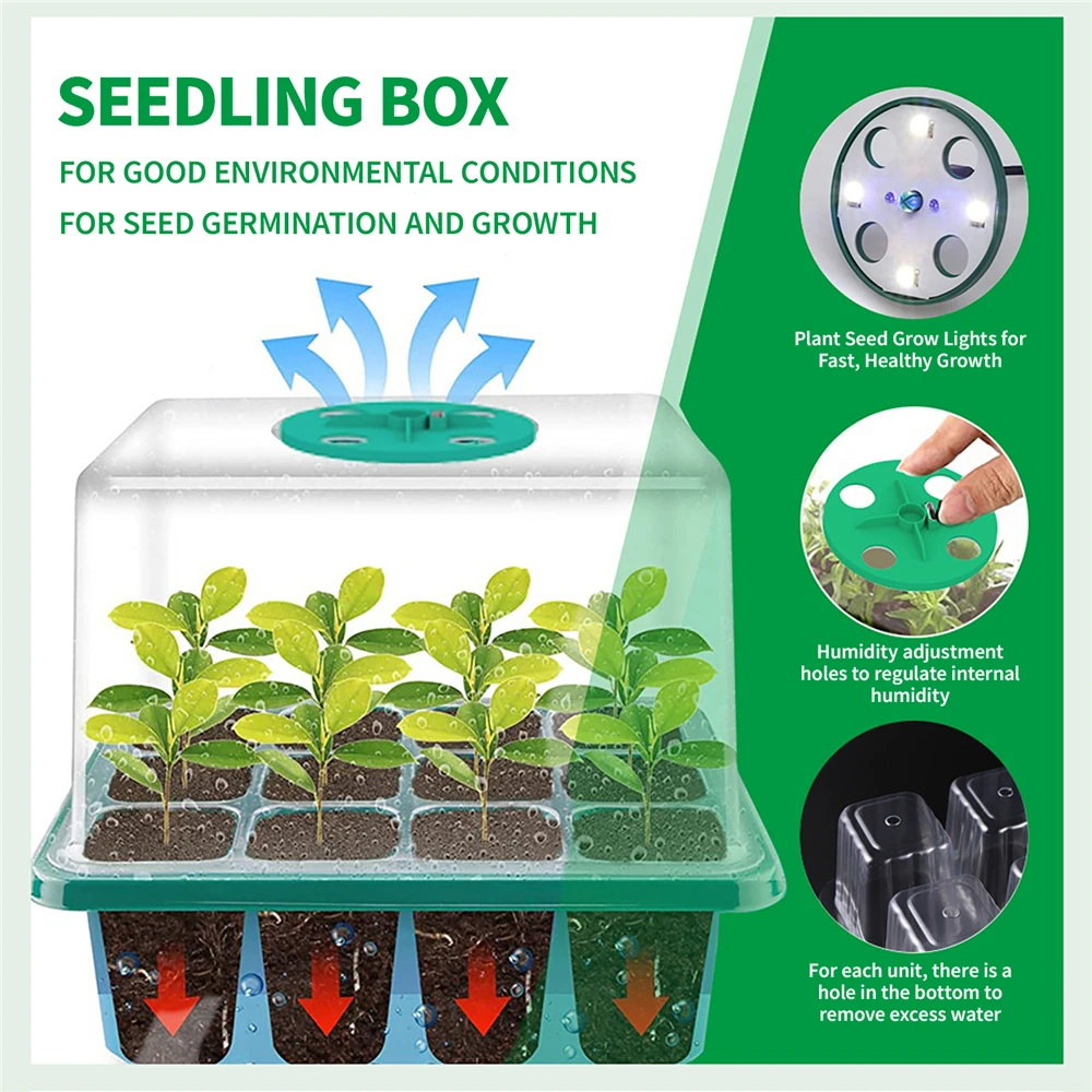 5PCS LED Full Spectrum Plant Grow Lights Germination Kit Spring Seed Germination Trays Greenhouse Plant Seed Development Tool